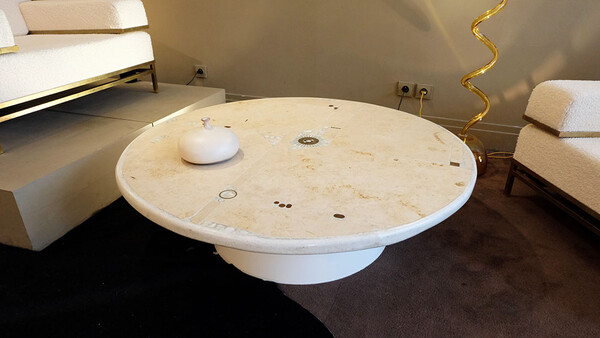a huge travertine white concrete Paul Kingma coffee table