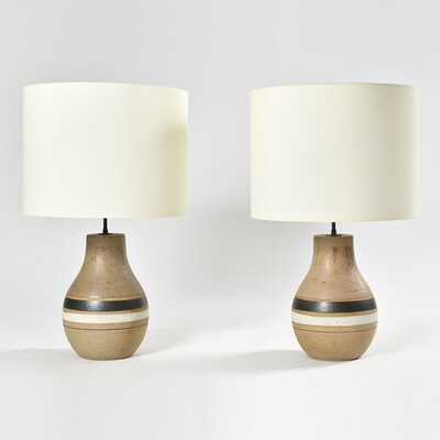 a pair of huge Bruno Gambone table lamps