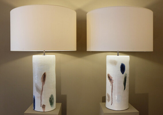 amazing pair of tubular Bruno Gambone ceramic table lamps