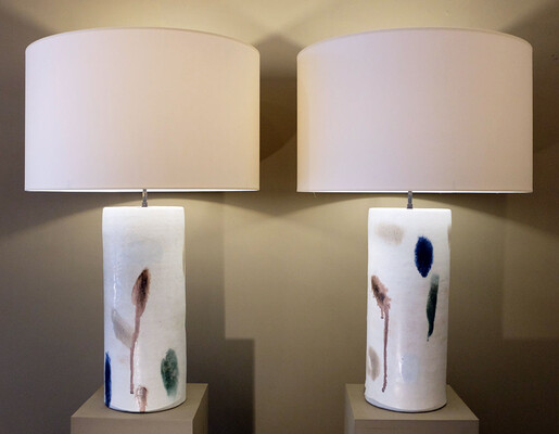 amazing pair of tubular Bruno Gambone ceramic table lamps