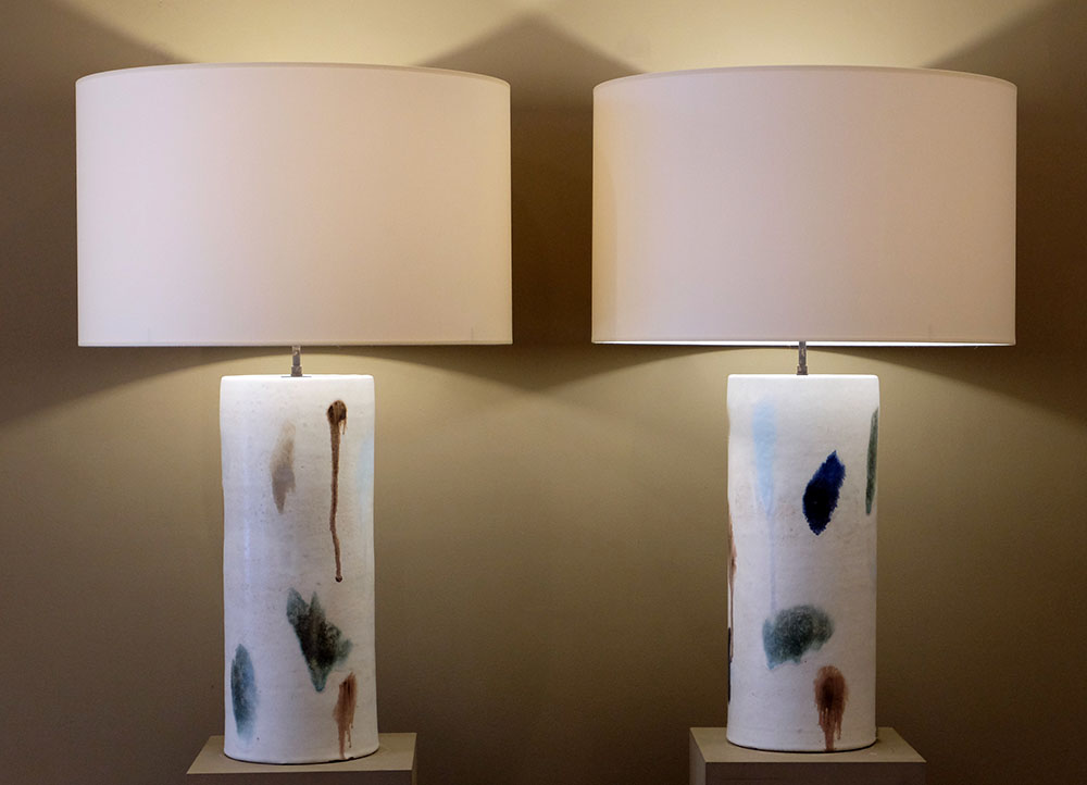 amazing pair of tubular Bruno Gambone ceramic table lamps