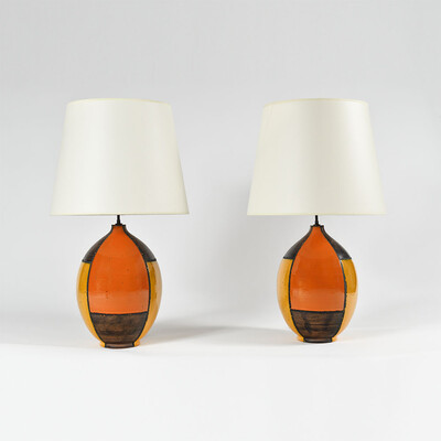 Extra large Aldo londi Bitossi pair of colored lamps