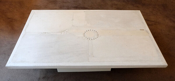 Grande Table basse blanche marbre brut pierre piece unique