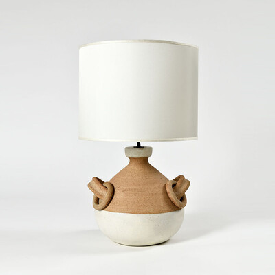 Huge white ocher ceramic table lamp with rings