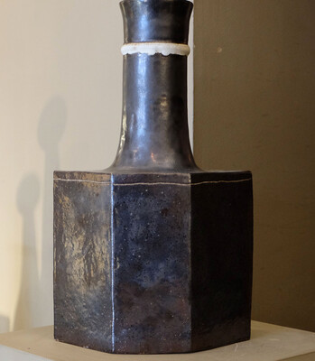 rare black hexagonal Bruno Gambone pair of lamps