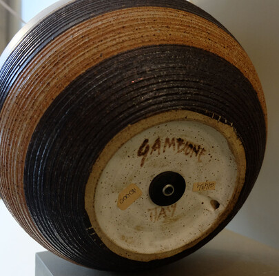 Rare Bruno Gambone big round ceramic table lamp