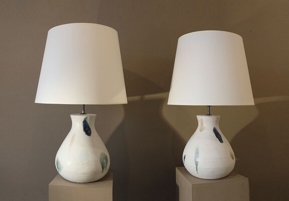 Rare Pair Bruno Gambone ceramic vintage table lamps