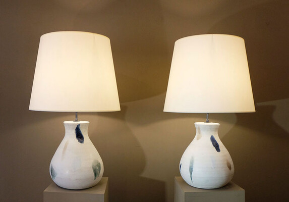 Rare Pair Bruno Gambone ceramic vintage table lamps