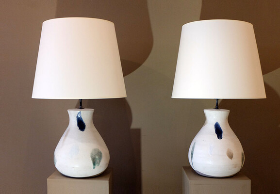 Rare Pair Bruno Gambone ceramic vintage table lamps