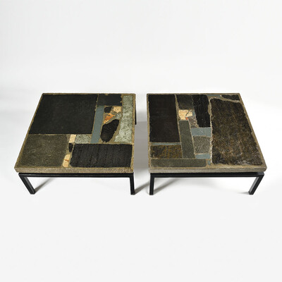 Rare Paul Kingma pair of brutalist coffee tables
