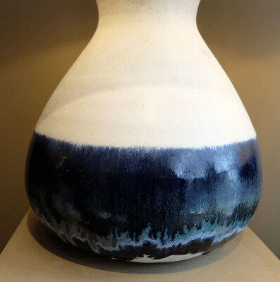 white ceramic table lamps Bruno Gambone pair blue enameled