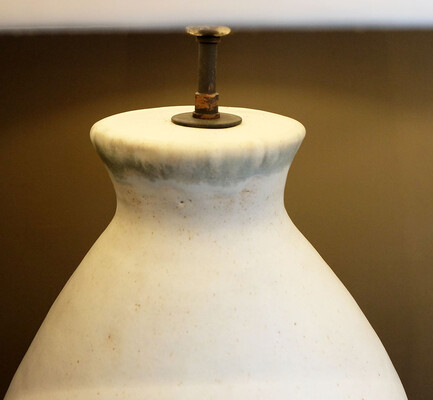 white ceramic table lamps pair by Bruno Gambone